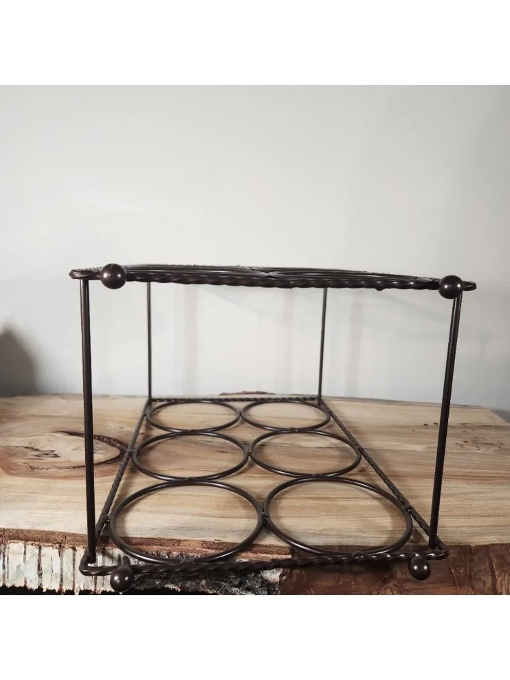 New 6 wine rack, oil‎ rubbed bronze twisted metal detail circular feet bnib